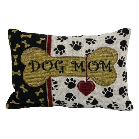 Dog Mom Black and White Tapestry Toss Pillow 11" x 7" - Picture 1 of 5